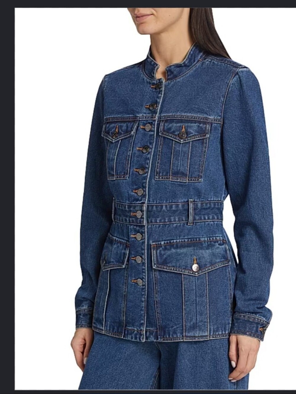 Veronica Beard Tika Denim Elongated Utility Jacket Sz M Blue